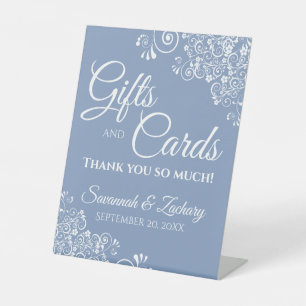 Wedding Gifts & Cards White Lace on Dusty Blue Pedestal Sign