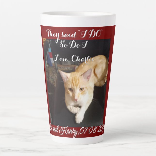 Wedding Ginger Cat Photo Text Customise Latte Mug (Front)
