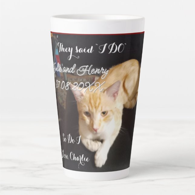 Wedding Ginger Cat Photo Text Customise Latte Mug (Front)