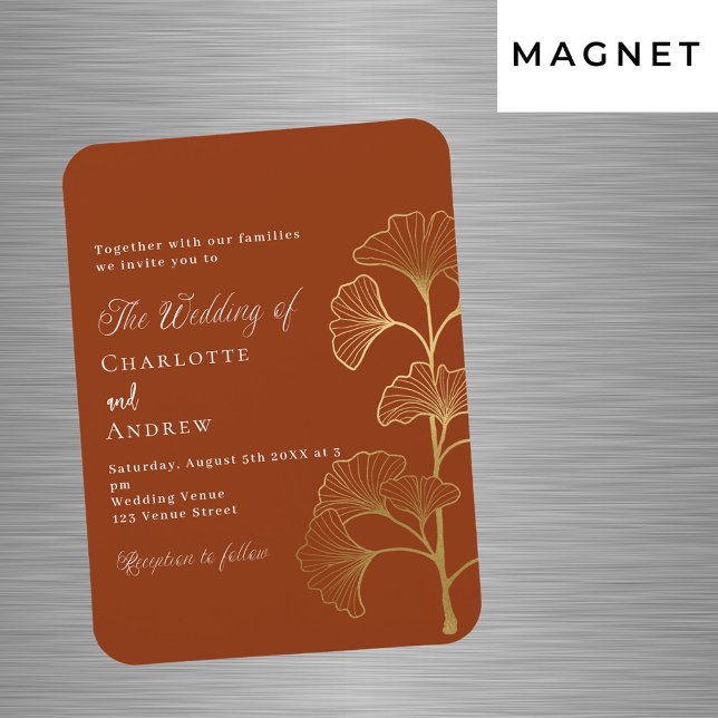 Wedding ginkgo leaf terracotta gold invitation magnet (Creator Uploaded)