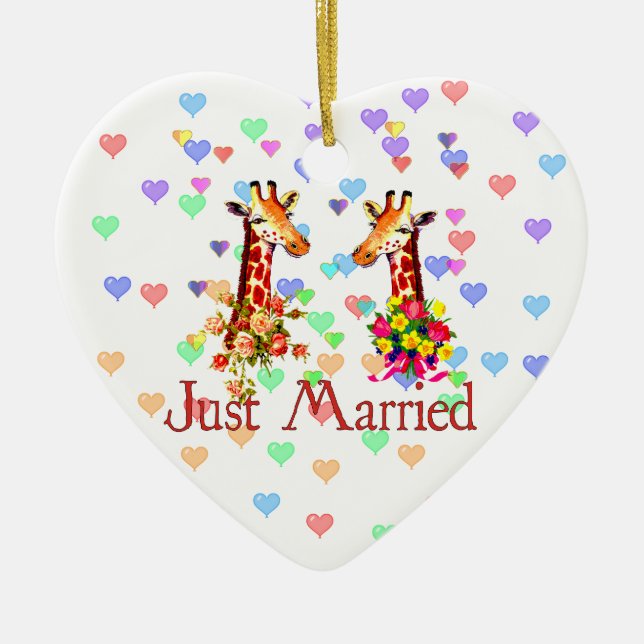 Wedding Giraffes Ceramic Ornament (Front)