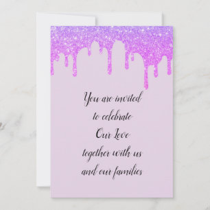Wedding glam drips sparkling pink purple invitation
