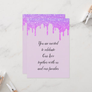 Wedding glam drips sparkling pink purple invitation