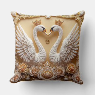 Wedding Glamourous Swans Gold Pearl Jewelled gift Cushion