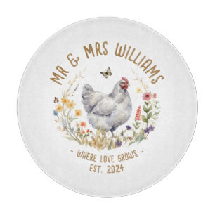 Wedding Glass Cutting Board Round Grey Hen Meadow