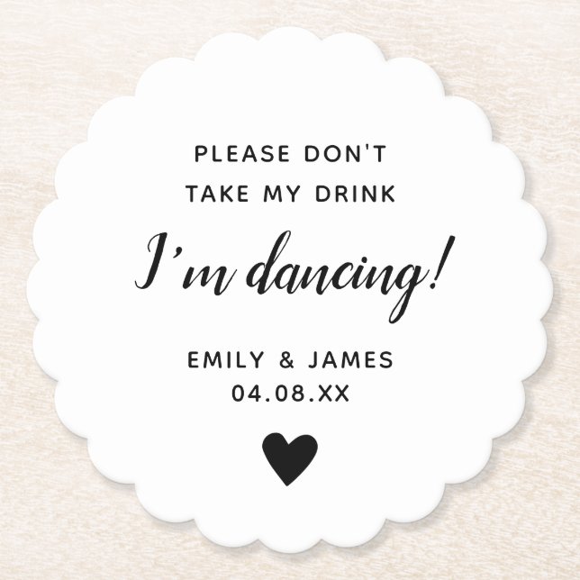 Wedding Glass Topper Script Love Heart Scallop Paper Coaster (Front)