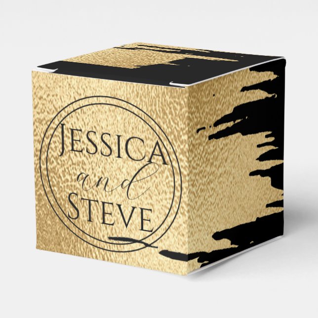 Wedding Gold and Black Classic Favour Box (Front Side)