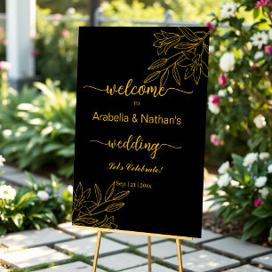 Wedding Gold And Black Elegant Floral Welcome Acrylic Sign