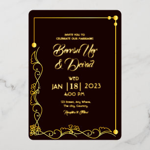 Wedding Gold and black invitation gold foil card
