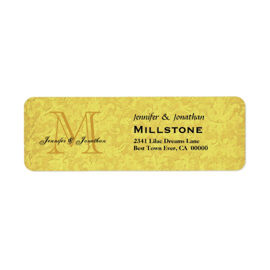 Wedding Gold and Black Monogram Wedding Return Address Label