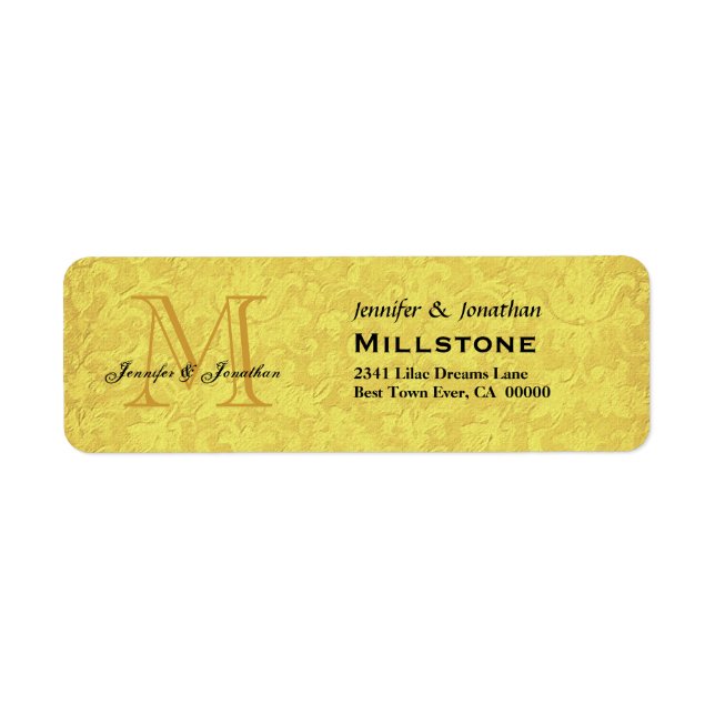 Wedding Gold and Black Monogram Wedding Return Address Label (Front)
