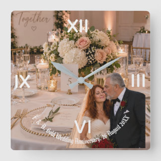 Wedding Gold Anniversary Couple Photo Gift Square Wall Clock