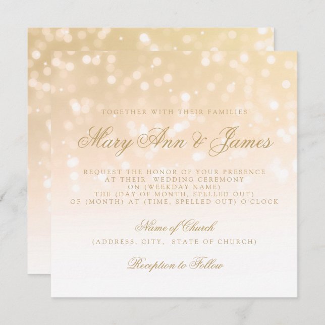 Wedding Gold Bokeh Sparkle Lights Invitation (Front/Back)