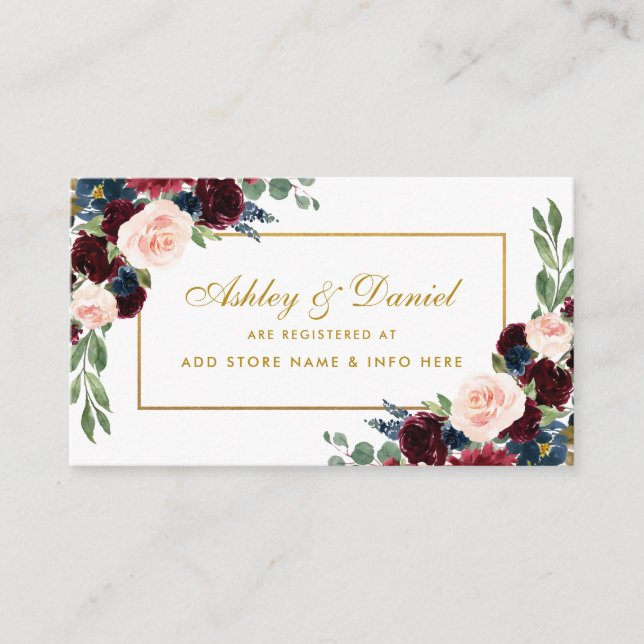 Wedding Gold Burgundy Blue Registry Insert Card B (Front)