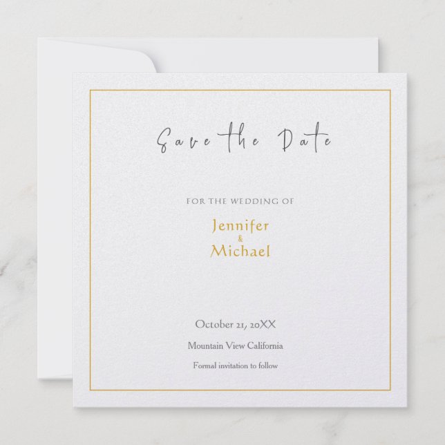 Wedding Gold Colour Calligrapy Script Save the Dat Invitation (Front)