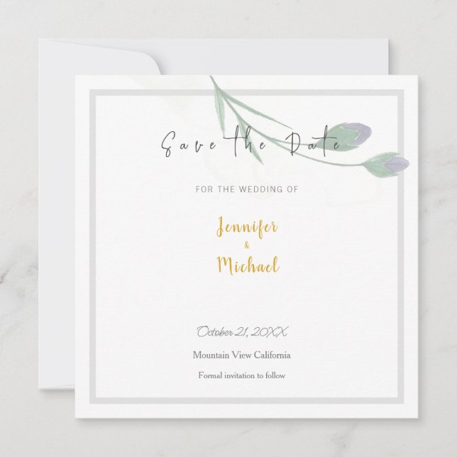 Wedding Gold Colour Calligrapy Script Save the Dat Invitation (Front)