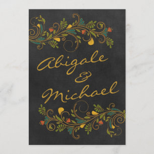 Wedding Gold Colourful Flowers Names Front Invitation