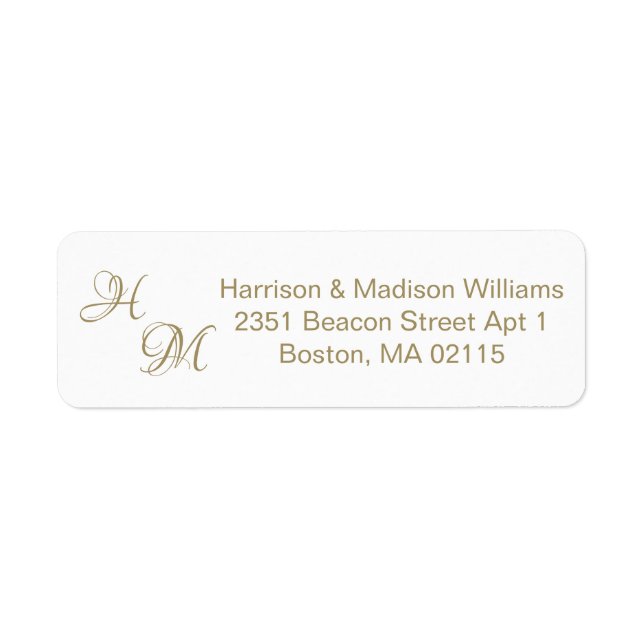 Wedding gold couple's monogram Return Address  Label (Front)