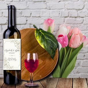 Wedding Gold Filigree Ivory Elegant Wine Label