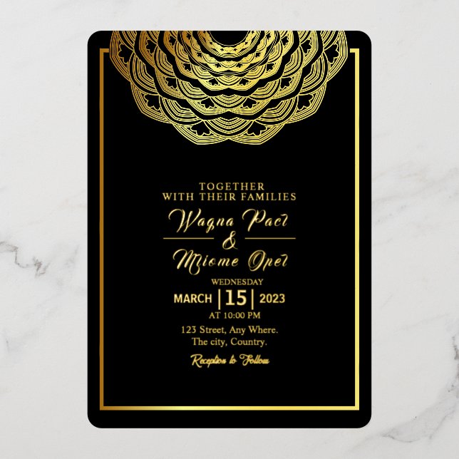 Wedding gold foil invitation card design (Front)