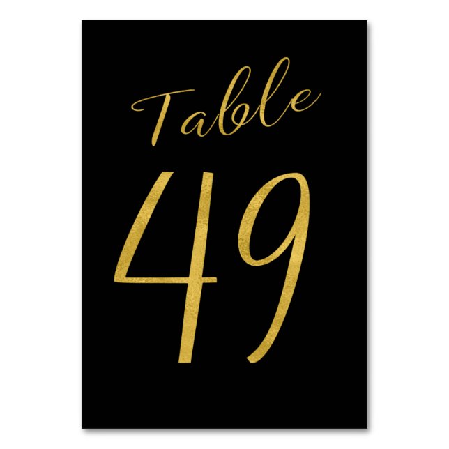 Wedding gold glitter black elegant table number (Front)