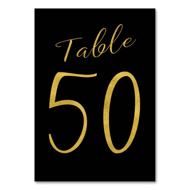 Wedding gold glitter black elegant table number (Front)