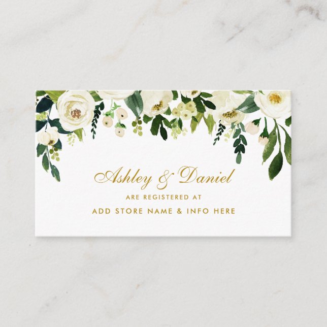 Wedding Gold Green Floral Registry Insert Card (Front)
