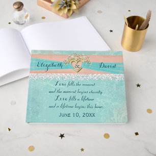 Wedding Gold Heart and Ribbon Guest Book