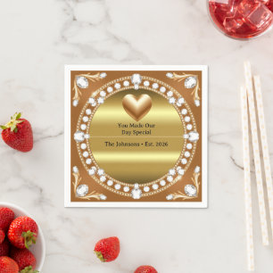 💍 Wedding Gold Heart Monogram Style 🌹 Napkin