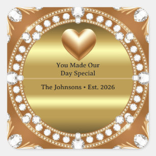 💍 Wedding Gold Heart Monogram Style 🌹 Square Sticker