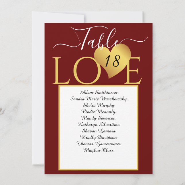 Wedding Gold Heart Table Number Seating Charts (Back)