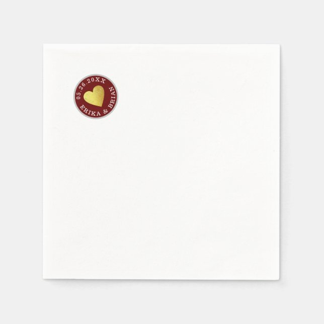 Wedding Gold Love Heart Romantics Circle Stamp Napkin (Front)