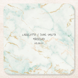 Wedding Gold Marble Mint Green Coasters