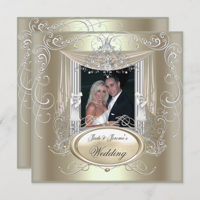 Wedding Gold Mint Silver Ornate Elegant Invitation (Front/Back)
