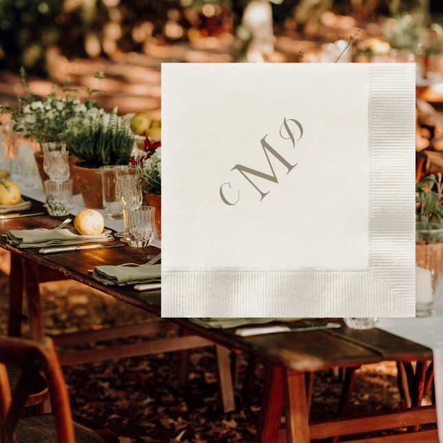 Wedding Gold Mixed Monogram Cream Coined Cocktail Napkin (Creator Uploaded)