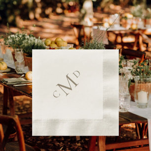 Wedding Gold Monogram Cream Coined Cocktail Napkin