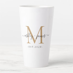Wedding Gold Monogram Names Year Est  Latte Mug
