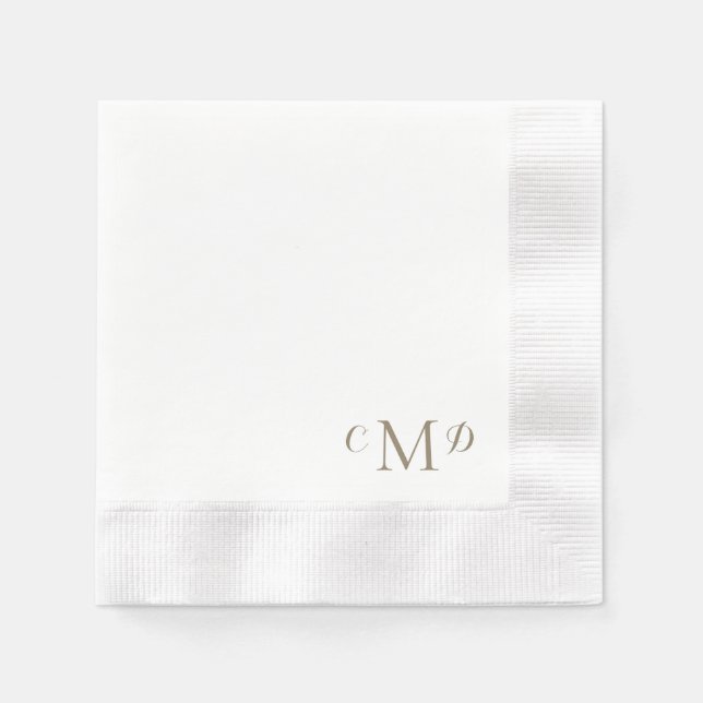 Wedding Gold Monogram White Coined Elegant Napkin (Front)