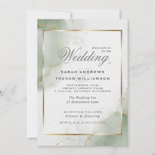 Wedding Gold Muted Sage Green  Invitation