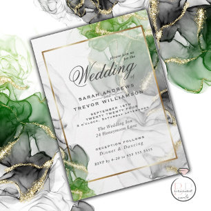 Wedding   Gold Onyx Emerald Green Ink Invitation