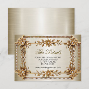 Wedding Gold Ornate Rectangle Dimond Flowers Shiny Enclosure Card