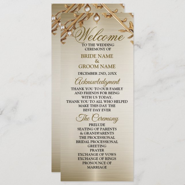Wedding Gold Ornate Rectangle Dimond Flowers Shiny Program (Front/Back)