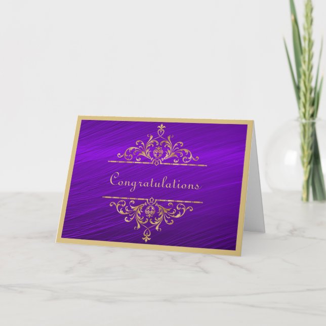 Wedding Gold Purple Congratulations Card (Front)