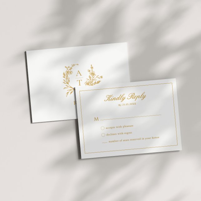 Wedding Gold Script Crest Monogram RSVP Card (Creator Uploaded)