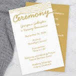 Wedding Gold White Wavy Lines Elegant Minimalist<br><div class="desc">Celebrate your wedding with these eye-catching minimalist modern ceremony program cards in gold and white (the gold colour is printed on the cards). With a wavy line theme,  these stylish,  formal cards are simply beautiful. Through the template fields,  personalise with your wedding details.</div>