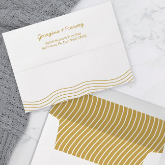 Wedding Gold White Wavy Lines Elegant Minimalist Envelope