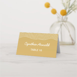 Wedding Gold White Wavy Lines Elegant Minimalist Place Card