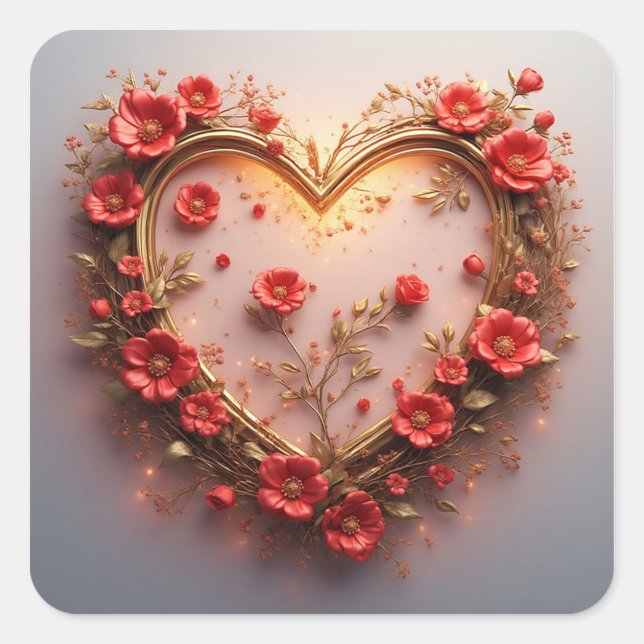 Wedding Golden Heart Frame Square Sticker (Front)