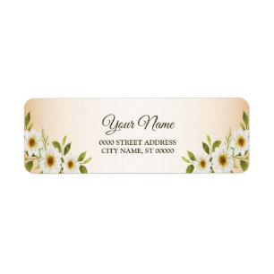 Wedding Golden White Floral Peach Return Address Label