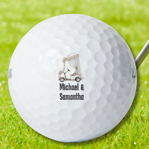 Wedding Golf Cart Cute Bride Groom Monogrammed Balls